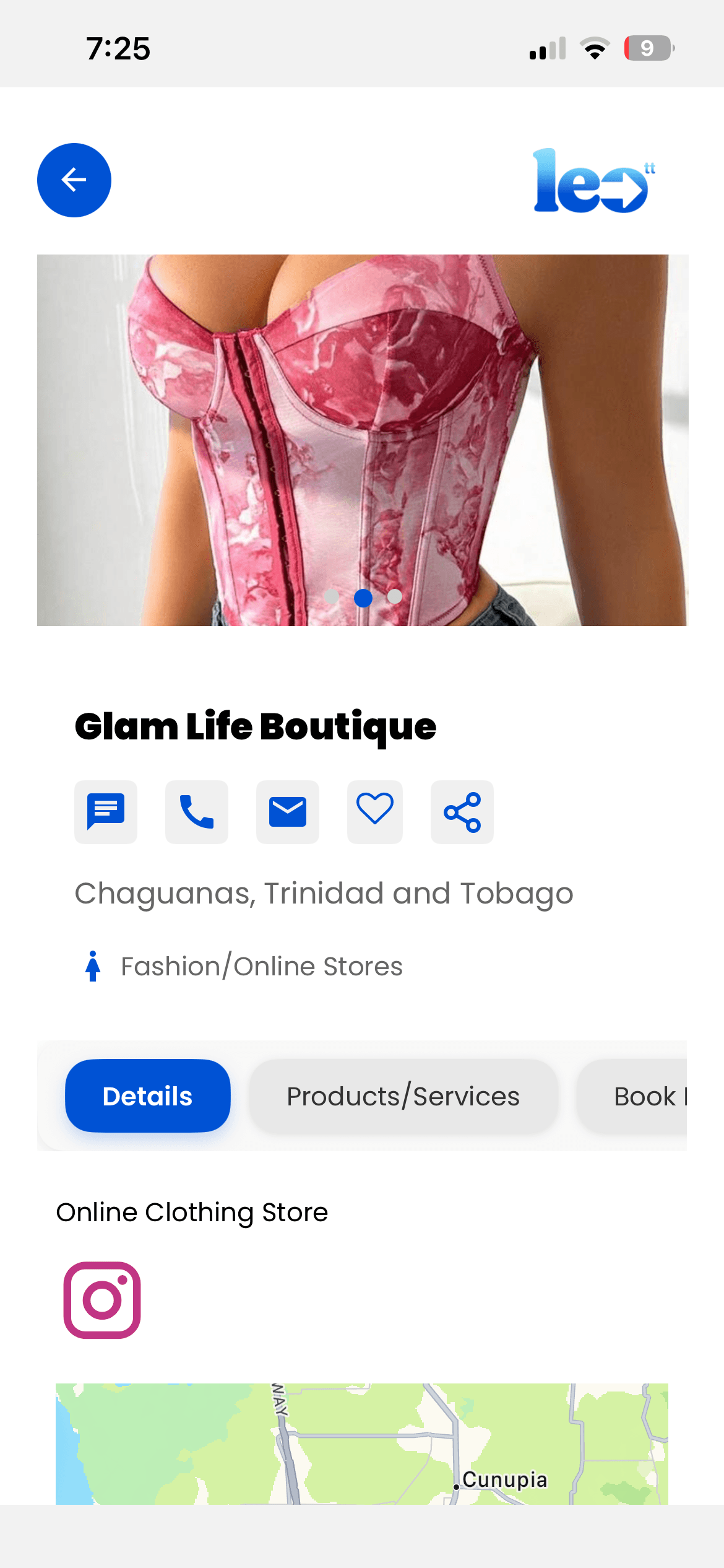 L.E.O TT mobile app business profile screen