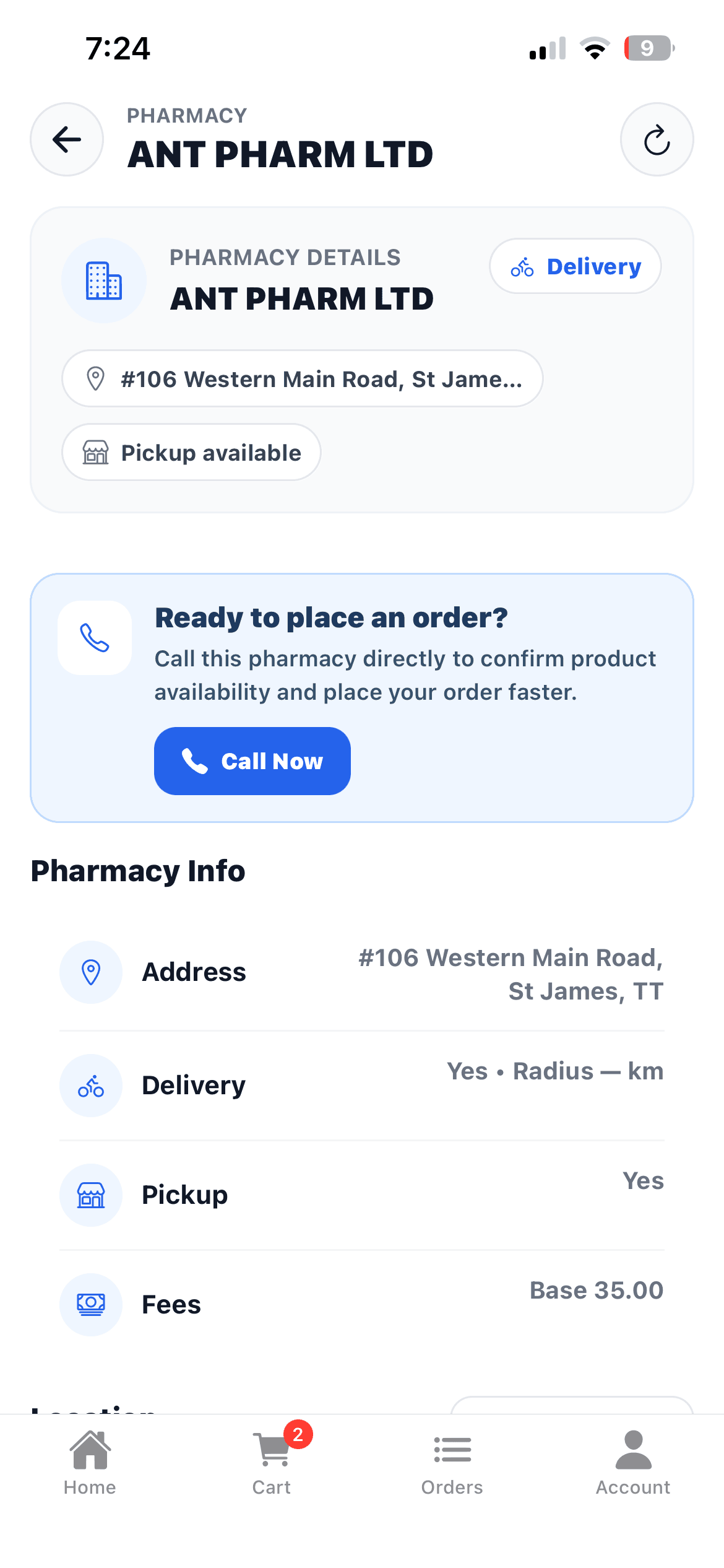 Medz2u mobile app pharmacy details screen